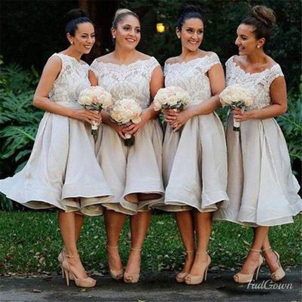Morden Cap Sleeve Lace Organza Knee-Length On Sale Bridesmaid Dresses, BD039