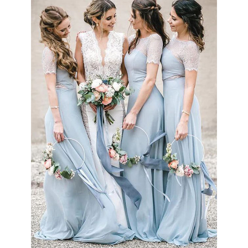 New Arrival Scoop Neck Chiffon Long Bridesmaid Dresses,OH030