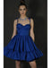Elegant Spaghetti Straps A-line Royal Blue Satin Short Homecoming Dresses,0T051