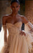 Vintage Champagne Off Shoulder Sweetheart Long A-Line Wedding Dresses HS61