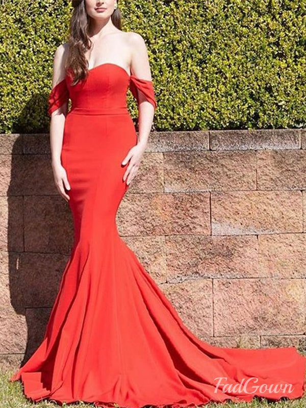 Red Off shoulder Mermaid Backless Sexy Jersey Sweetheart Prom Dresses,OP042