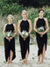 Simple Black Side Slit Short Bridesmaid Dresses, Unique Bridesmaid Dresses, BD027