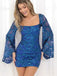 Flare Sleeve Sequin Dress in BlueHomecoming Dress, Mini Party Dresses,0T057