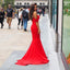 Red Off shoulder Mermaid Backless Sexy Jersey Sweetheart Prom Dresses,OP042