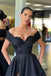 Off-The-Shoulder Black Beads Prom Dress A-Line Split Long Prom Dress,OP044