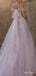 Dreamy Pink Off Shoulder Highwaist Empire Tulle Floor-Length Prom Dresses,ZX107