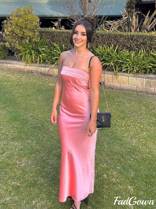 Elegant Pink Sheath Strapless Long Party Prom Dresses,Evening Dress, OP018