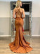 Burnt Orange Sexy V-neck Halter Open Back Mermaid Long Prom Dress,OP036