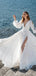 Long Sleeves A-line High Slit V-neck Chiffon Wedding Dresses,WD761
