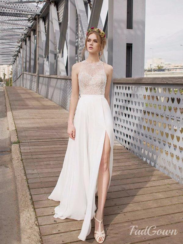 Beautiful White Side Split Prom Dress, Open Back Charming Bridesmaid Dresses, WD0190